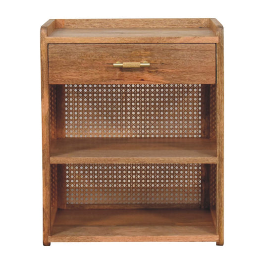 Larissa T-Bar Open Shelf Solid Mango Wood Bedside Table Natural