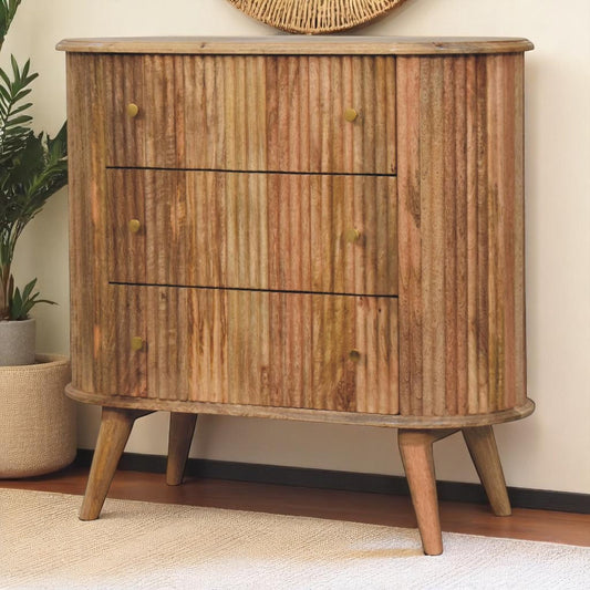 Soba Wide 3 Drawer Nordic Chest of Drawers Solid Mango Wood Natural