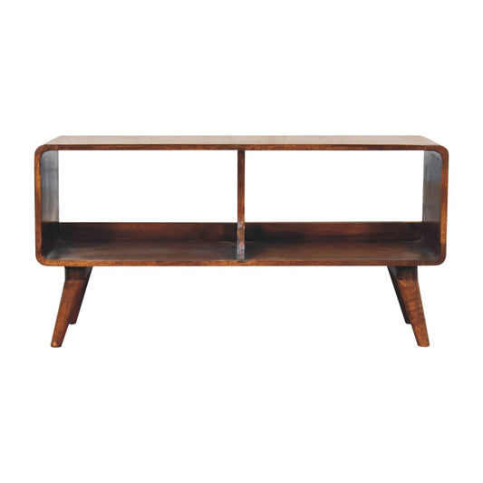 Curved Double Slot Wide TV Media Unit Chestnut Solid Mango Wood