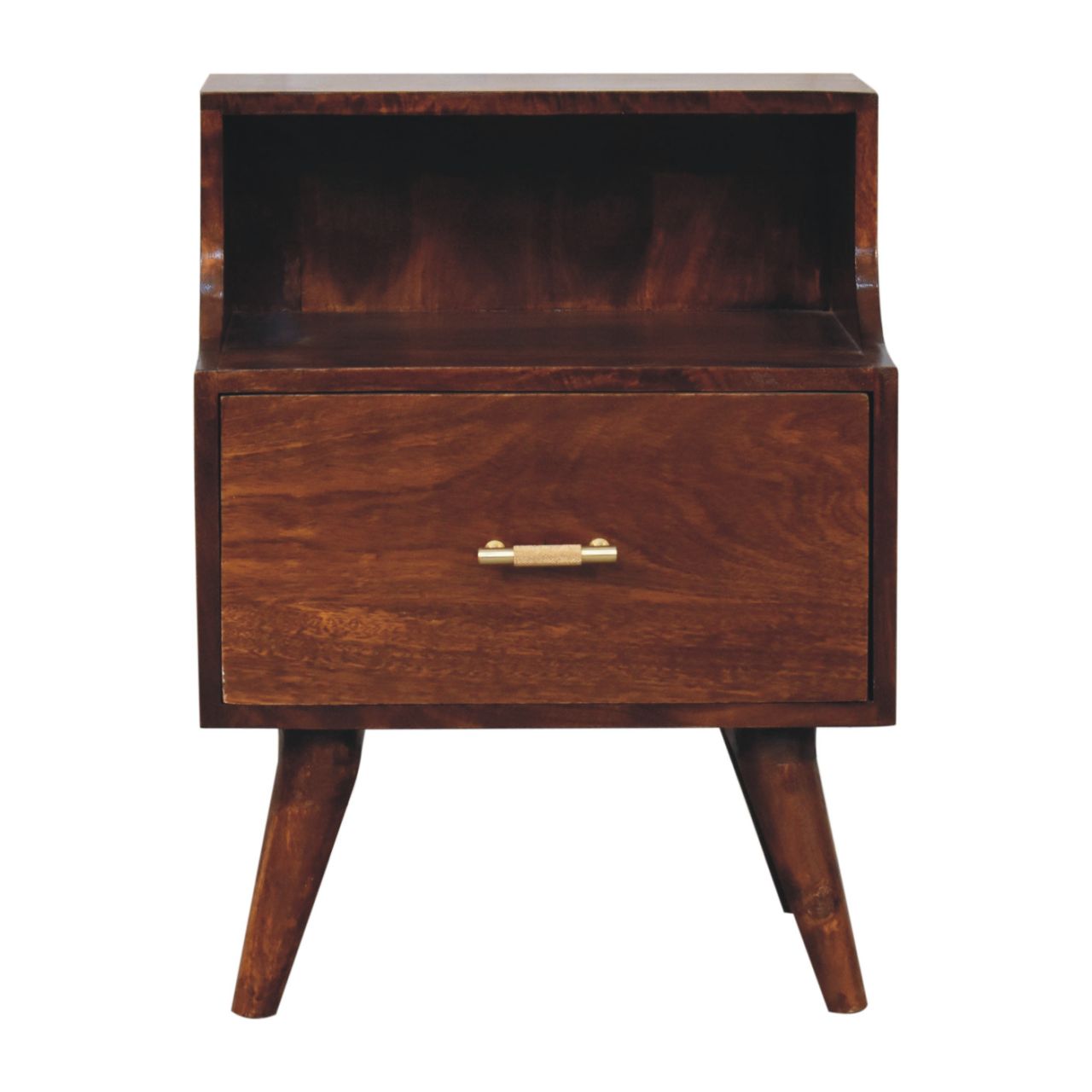 T-Bar Raised Back Open Shelf Solid Mango Wood Bedside Natural