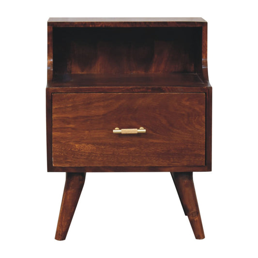 T-Bar Raised Back Open Shelf Solid Mango Wood Bedside Natural