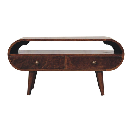 California Walnut Circular TV Stand Solid Mango Wood