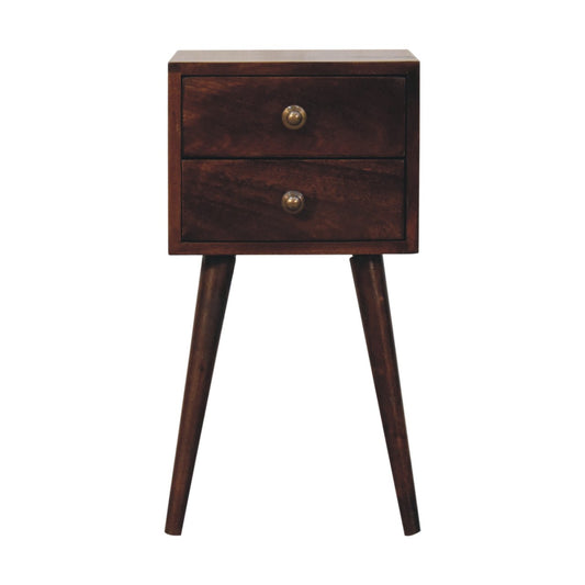 Compact California Walnut 2 Drawer Solid Mango Wood Bedside