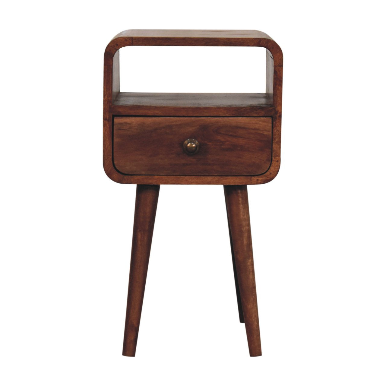 Compact Honey Caramel Curved Open Slot Bedside Solid Wood
