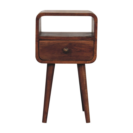 Compact Honey Caramel Curved Open Slot Bedside Solid Wood