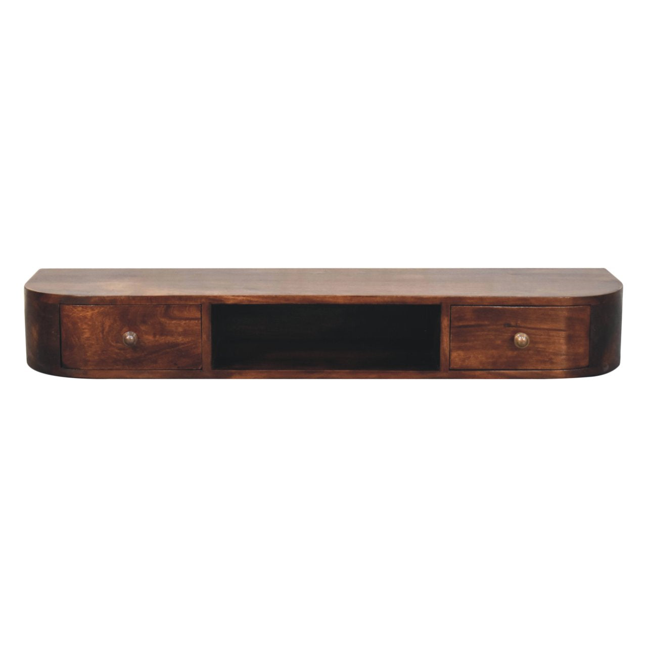 Wall Mounted 2 Drawer Floating Chestnut Console Shelf Solid Wood