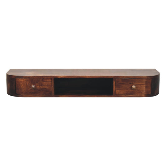 Wall Mounted 2 Drawer Floating Chestnut Console Shelf Solid Wood