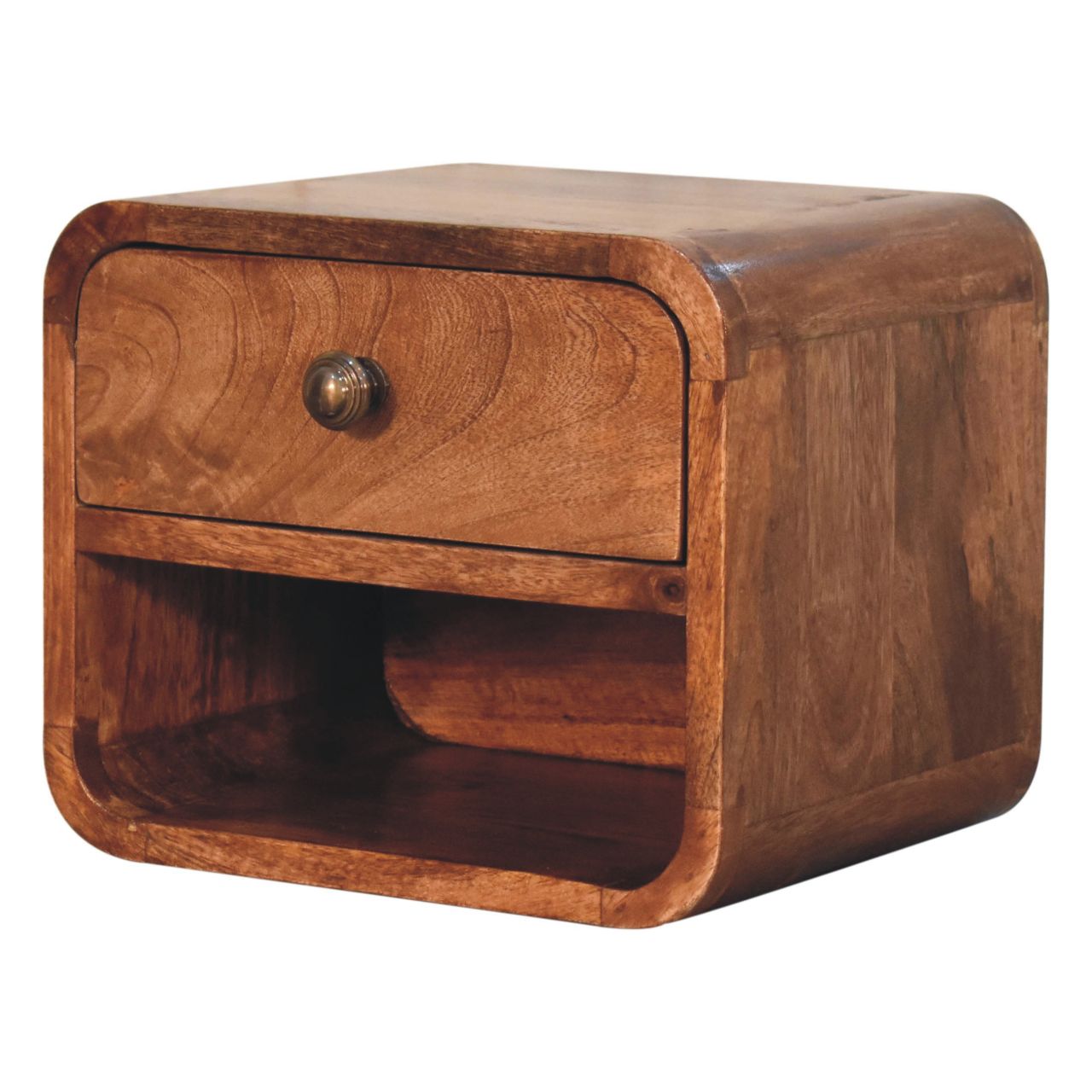 Compact Honey Caramel Floating Wall Mounted Open Shelf Bedside