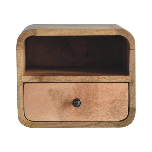 Extra Compact Wall Mounted Curved Oak Bedside Open Shelf