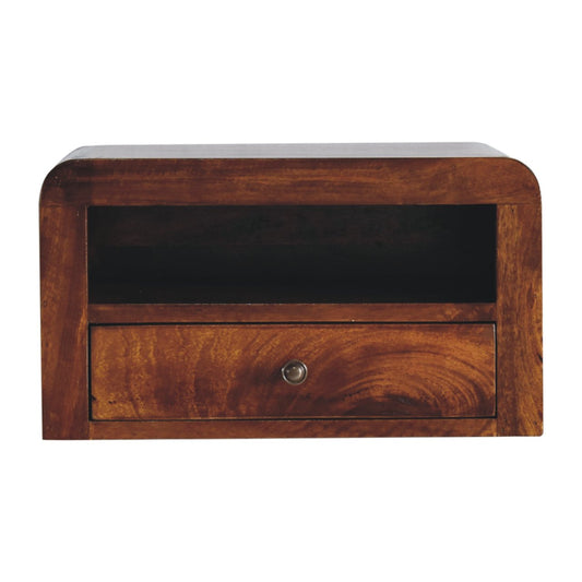 Chunky Wall Mounted 1 Drawer Floating Nightstand Solid Wood Chestnut
