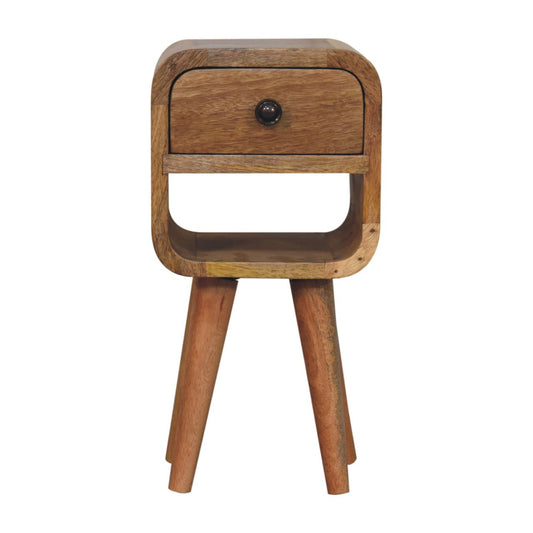 Extra Compact Curved Low Solid Mango Wood Bedside Table Oak