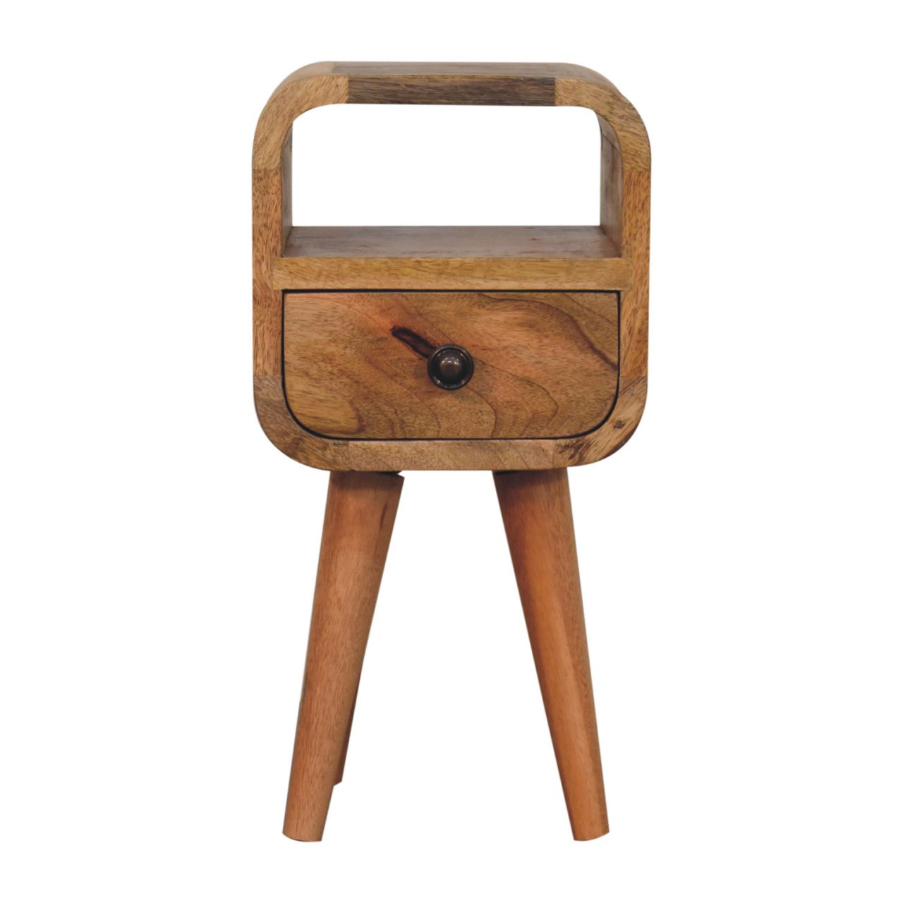 Extra Compact Curved Open Slot Solid Mango Wood Bedside Oak