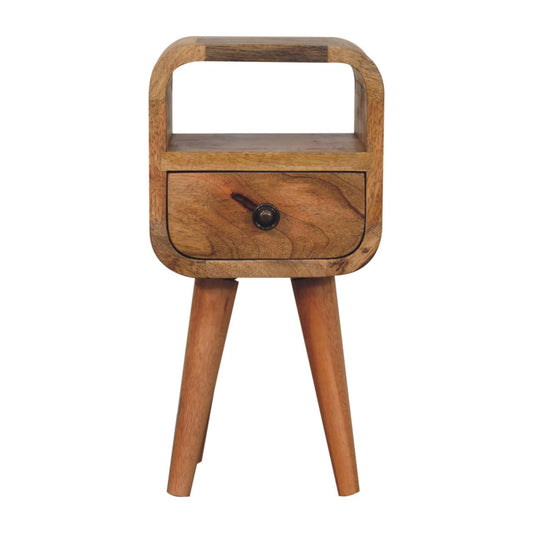 Extra Compact Curved Open Slot Solid Mango Wood Bedside Oak