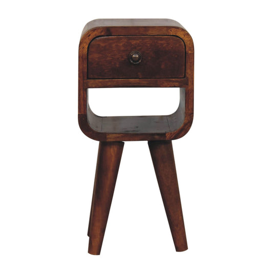 Extra Compact Curved Low Solid Mango Wood Bedside Table Chestnut