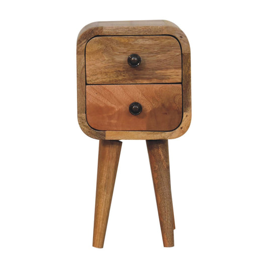 Extra Compact Curved Solid Mango Wood Bedside Table Oak