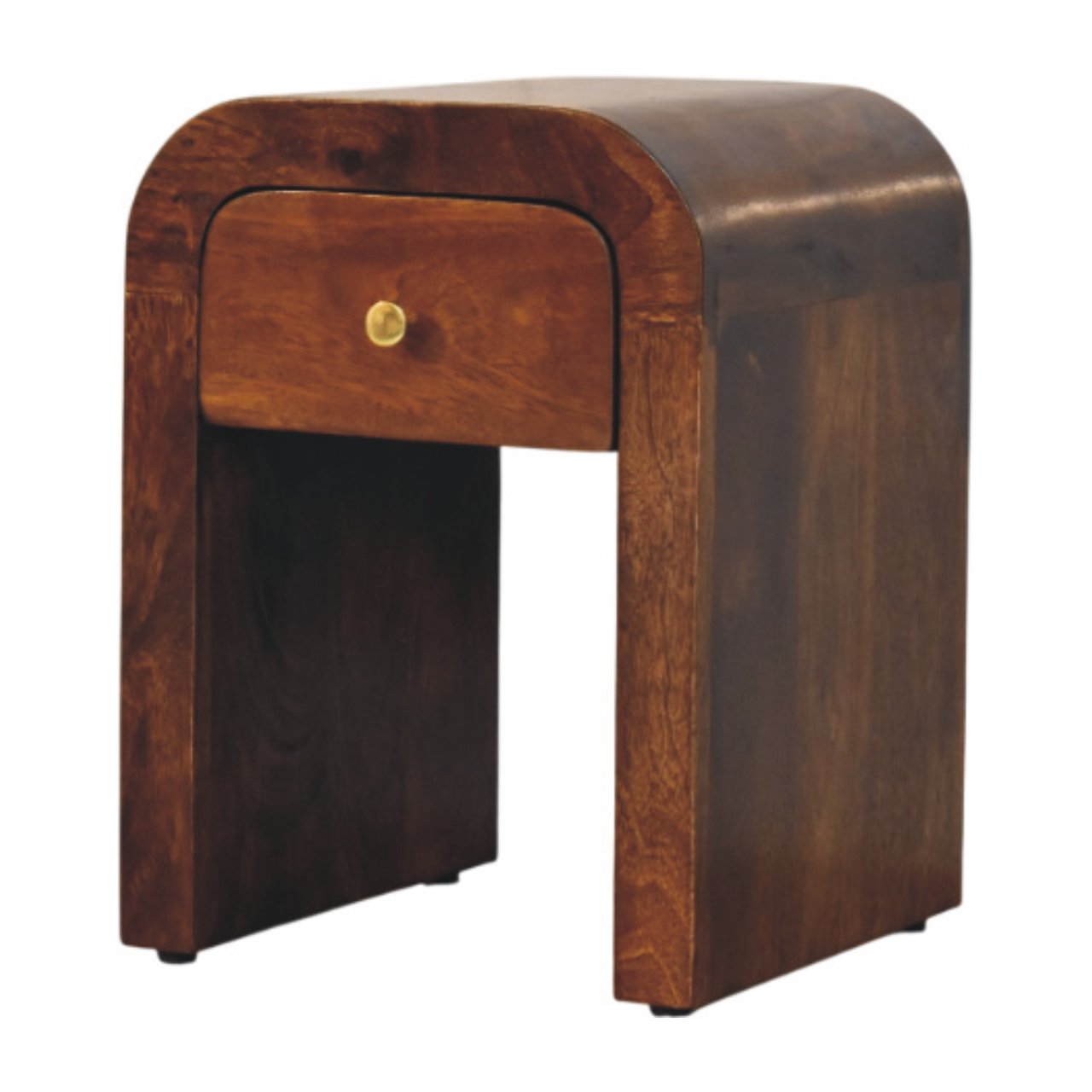 Compact Darcy Chestnut Curved Edge Solid Wood Bedside Nightstand