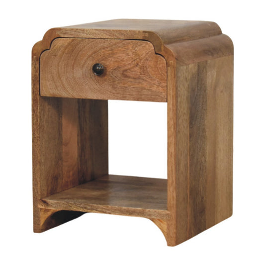 Newton Compact 1 Drawer Open Shelf Solid Mango Wood Nightstand Oak