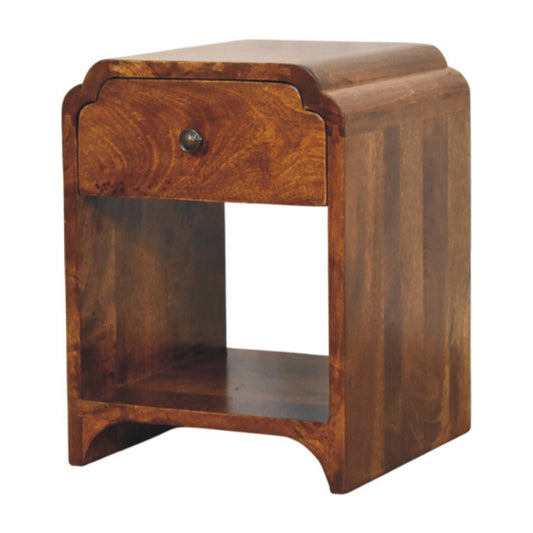 Newton Compact 1 Drawer Open Shelf Solid Mango Wood Nightstand Chestnut