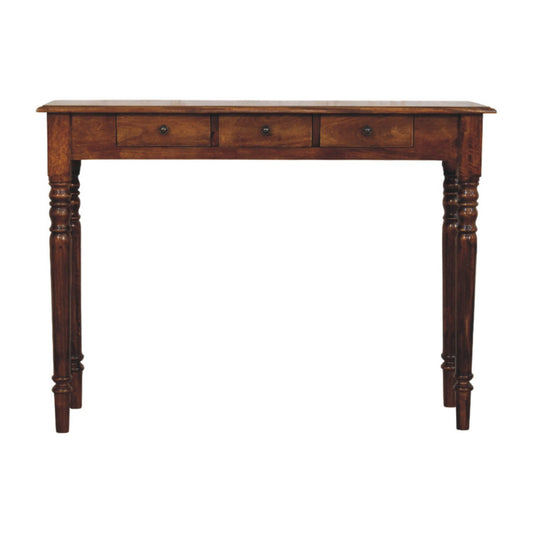 Wide 3 Drawer Turned Leg Chestnut Solid Mango Wood Console Table