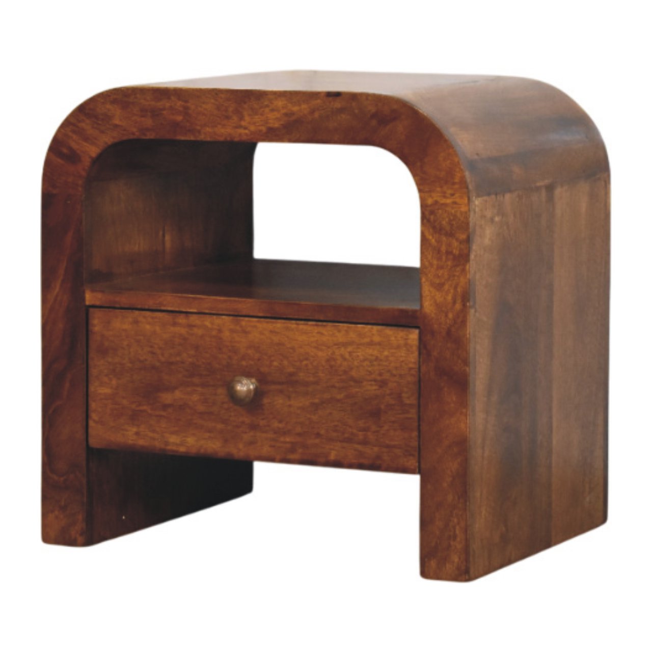 Darcy Drawer and Open Shelf Solid Mango Wood Bedside Chestnut