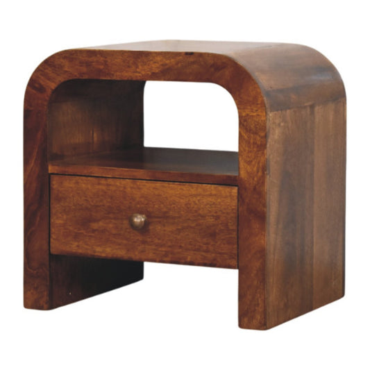 Darcy Drawer and Open Shelf Solid Mango Wood Bedside Chestnut