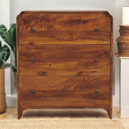 Newton 3 Drawer Chest of Drawers Chestnut Solid Mango Wood