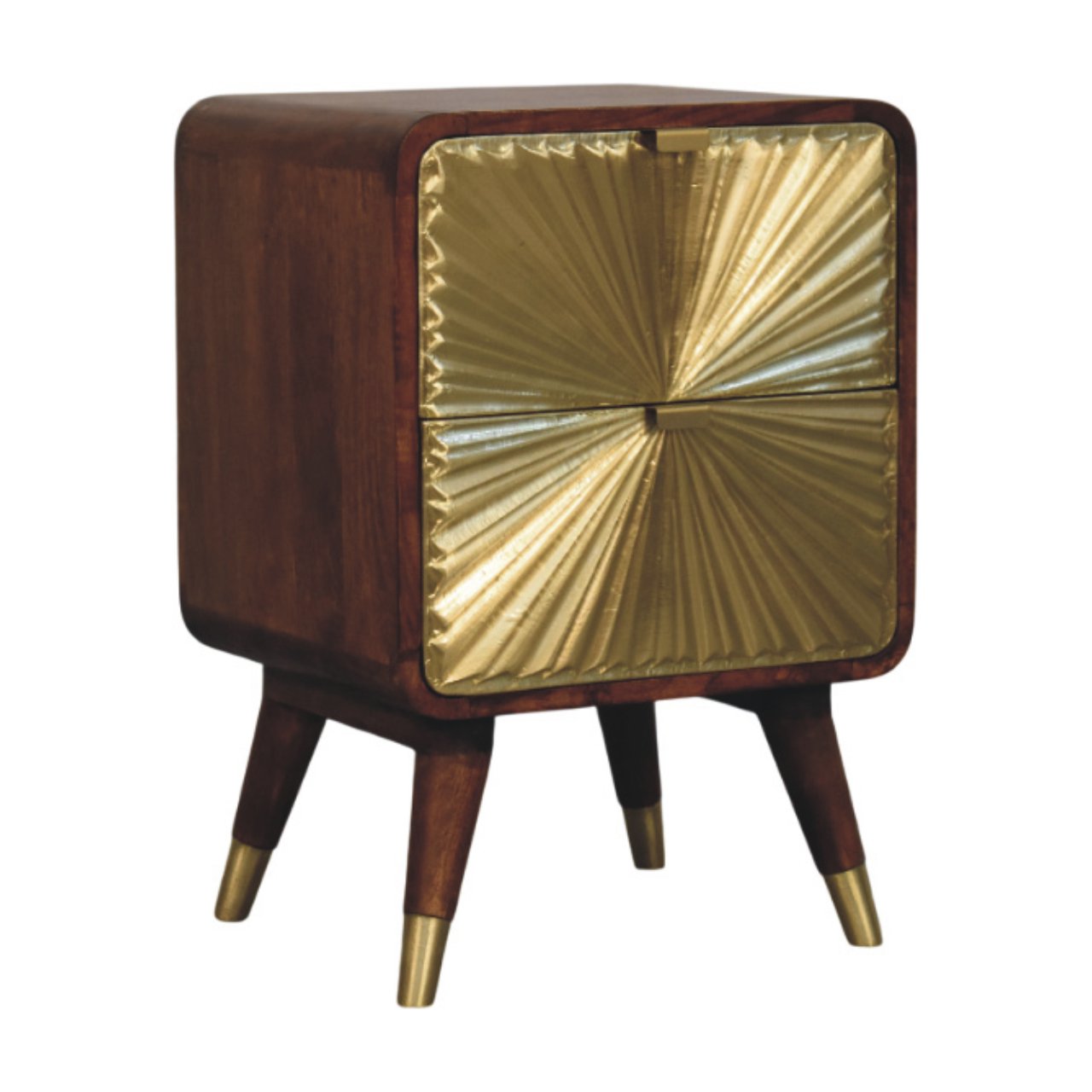 Avora Brass Embossed 2 Drawer Bedside Nightstand Chestnut