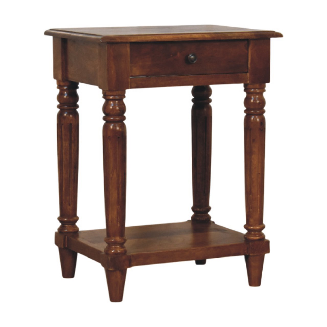 Turned Leg 1 Drawer Solid Mango Wood Side Table Chestnut