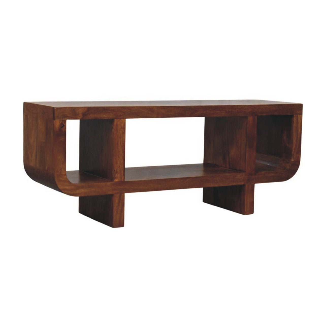 Orion Wide Curved TV Media Unit Chestnut Solid Mango Wood