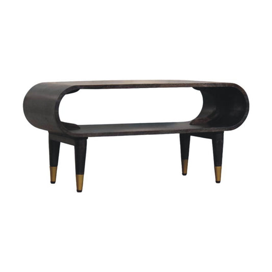 Curved Edge TV Media Unit Brass Handle Accents Solid Mango Wood