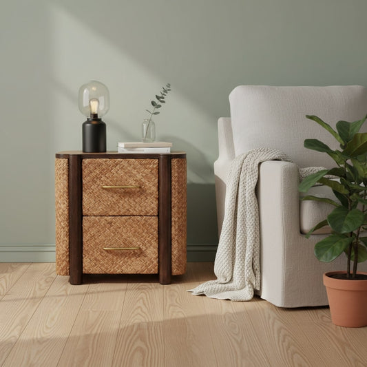 Havana Cane Front 2 Drawer Low Chest Rattan Weave Natural