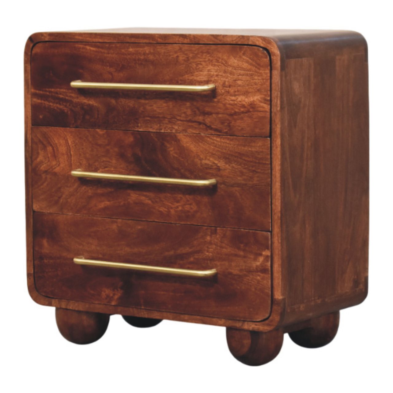 Rounded Compact 3 Drawer Chest of Drawers Solid Mango Wood