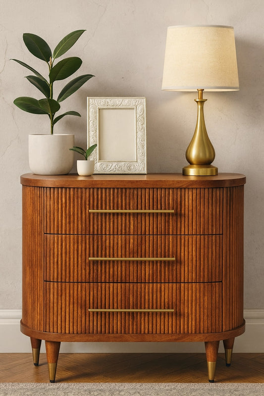Emerson Ribbed 3 Drawer Chest of Drawers Solid Mango Wood Natural