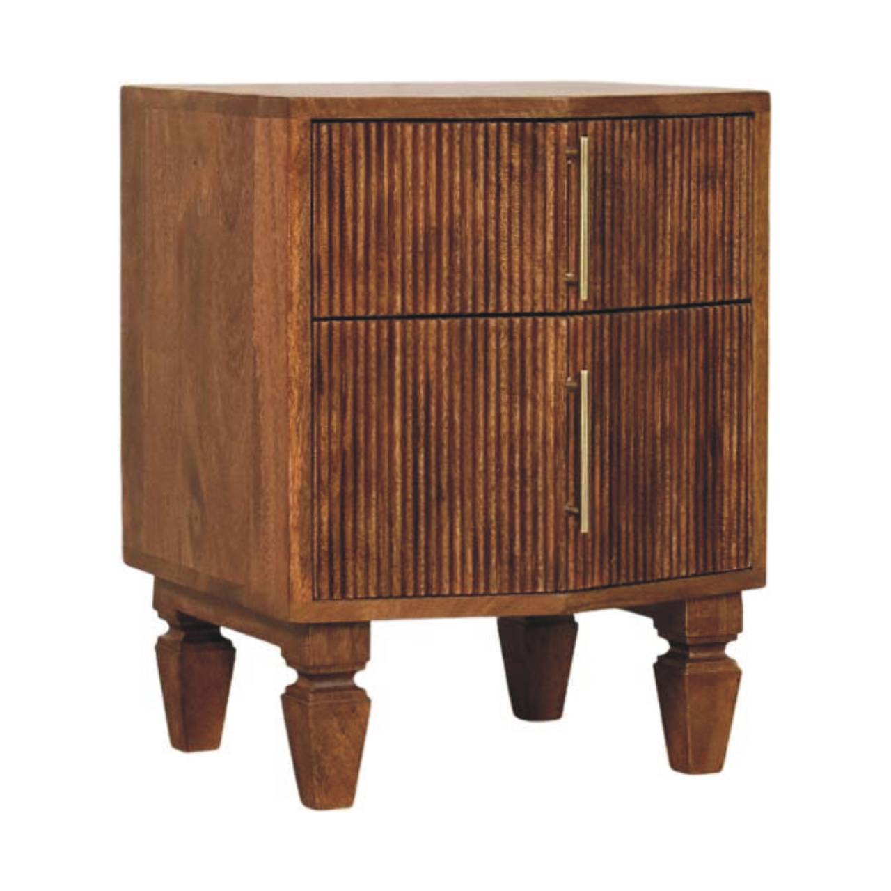 Louvre Slatted Solid Mango Wood Bedside Unit Open Natural