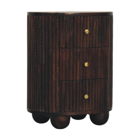 Curved Fluted 3 Drawer Bedside Table Solid Wood Natural