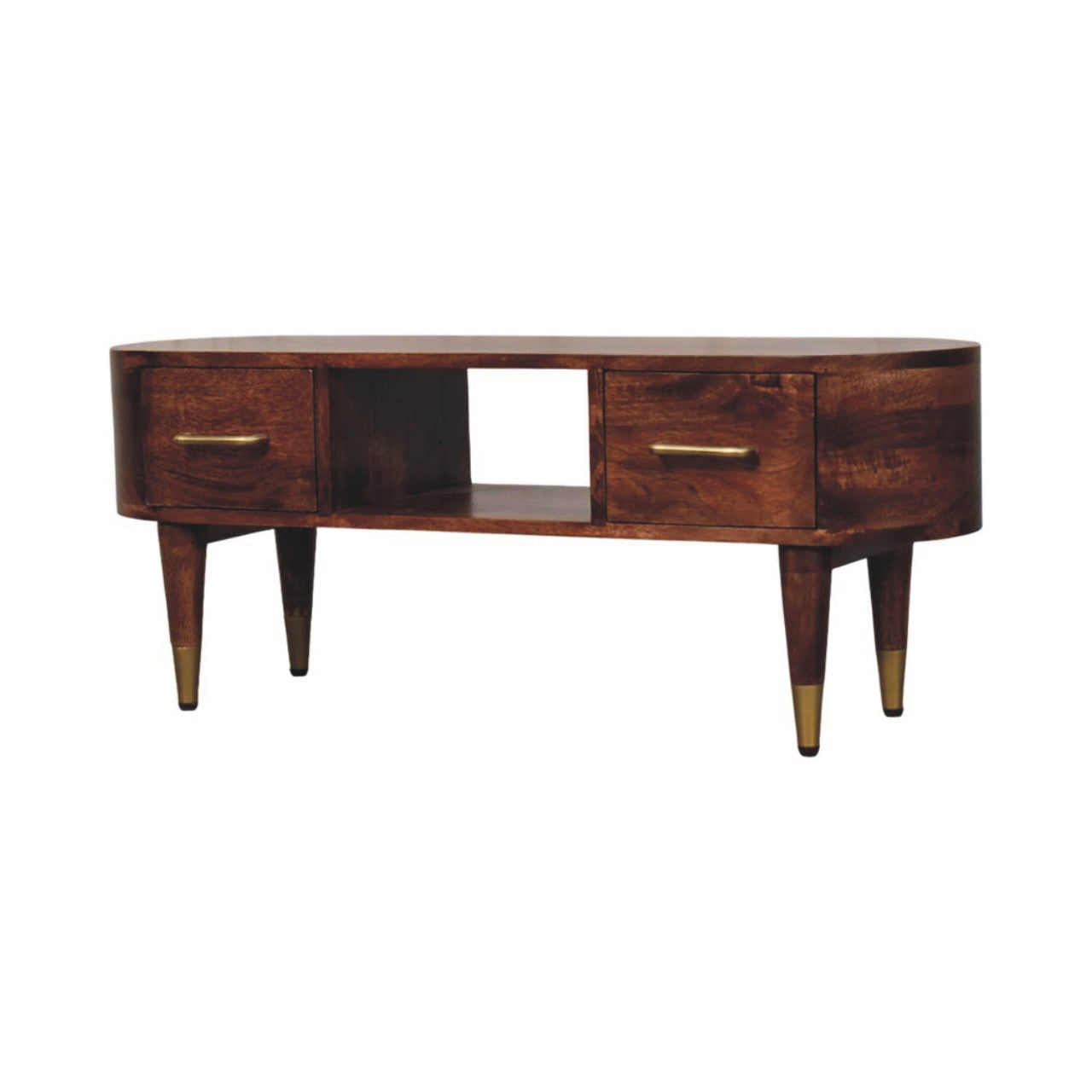 Valenza Curved Low Solid Mango Wood Media Console Table