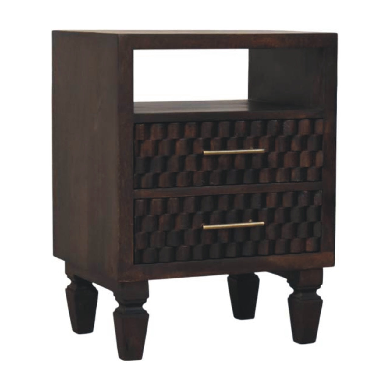 Cadiz Hand Carved Fabric Front Solid Wood Bedside Table