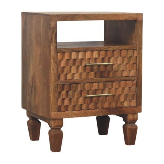 Cadiz Hand Carved Open Shelf Solid Mango Wood Bedside Table