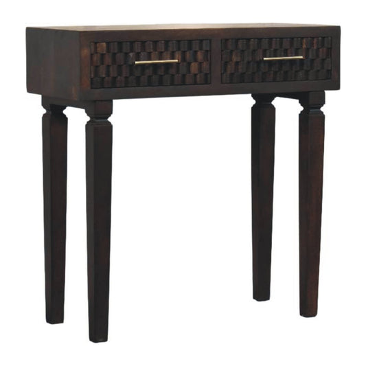 Cadiz Hand Carved Slim Fabric Console Table Solid Wood Hallway