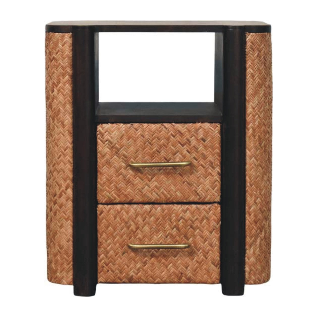 Havana Cane Weave Tan Fabric Bedside Nightstand Natural