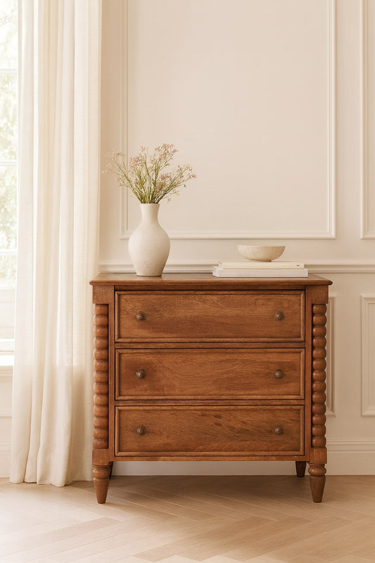 Spindle Wide 4 Drawer Chest of Drawers Solid Mango Wood Natural