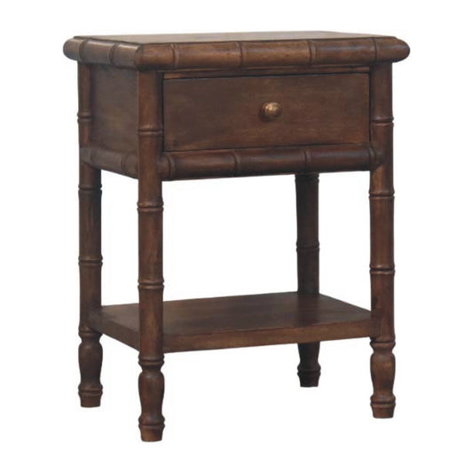 Bamboo Carved Open Shelf Solid Mango Wood Bedside Table Natural