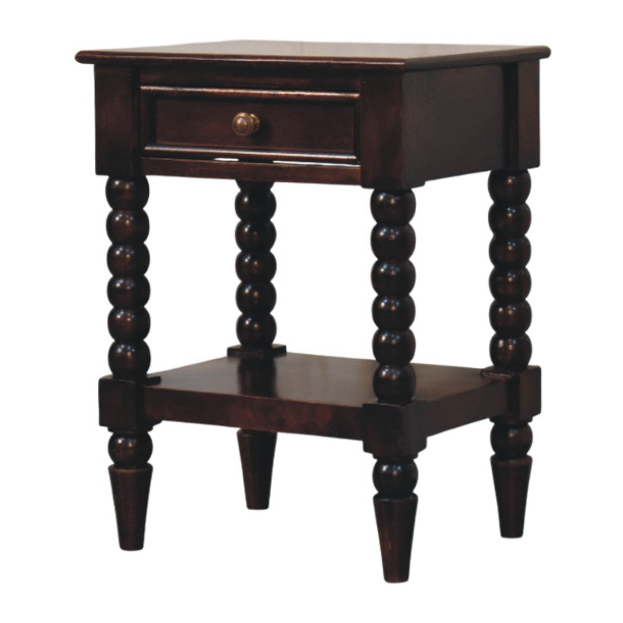 Spindle Winewood Open Shelf Solid Mango Wood Bedside Table Natural