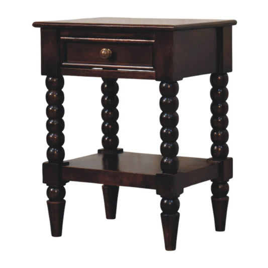 Spindle Winewood Open Shelf Solid Mango Wood Bedside Table Natural