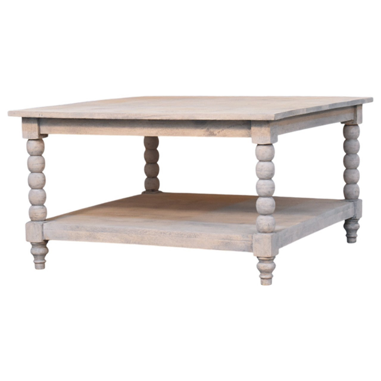 Spindle Leg Acid Wash Solid Mango Wood Square Coffee Table