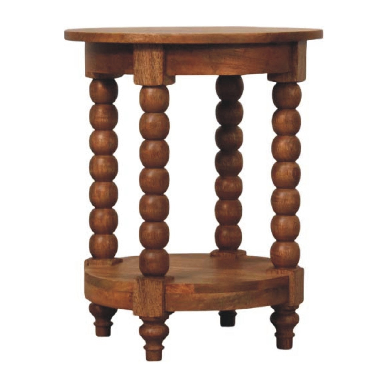 Spindle Round Solid Mango Wood Accent Side Table Natural