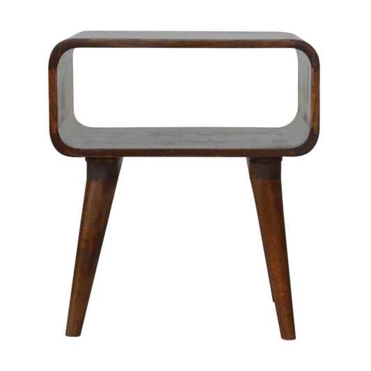 Curved Open Solid Mango Wood Bedside Table Chestnut