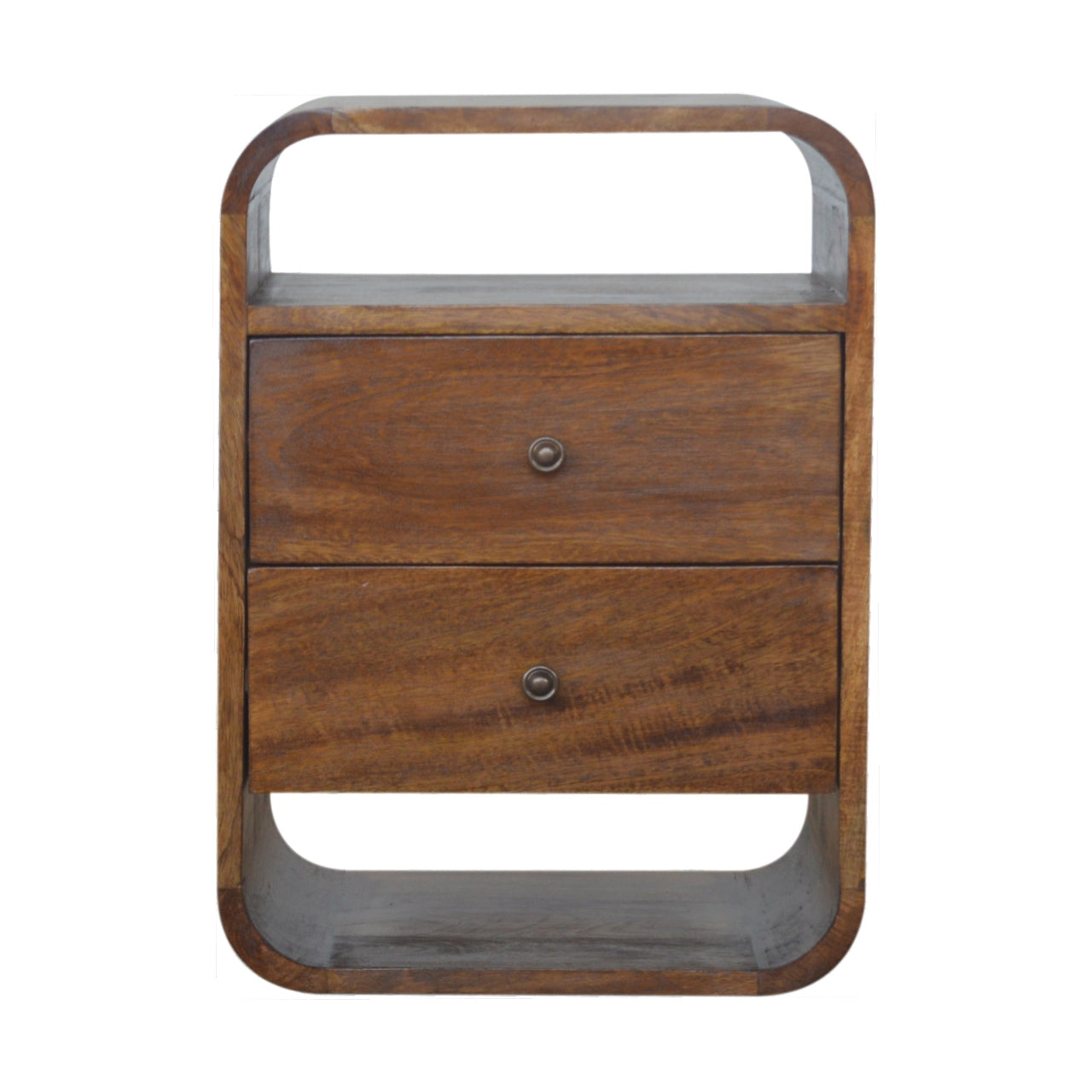 Curved 2 Drawer Solid Mango Wood Bedside Table Chestnut
