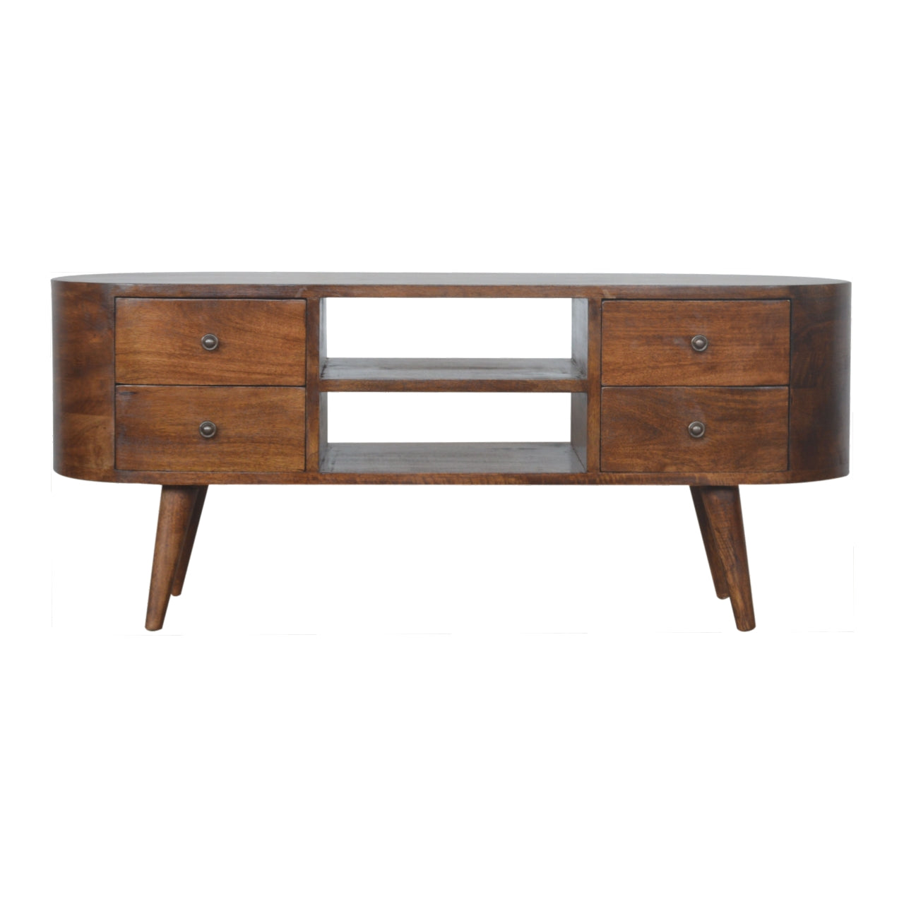 Wide Rounded Solid Mango Wood TV Entertainment Unit Chestnut