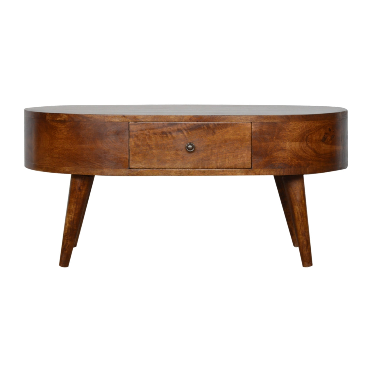 Rounded Solid Mango Wood Coffee Table Chestnut Living Room
